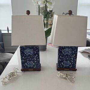 Ralph Lauren Navy and White Floral porcelain Table Lamps